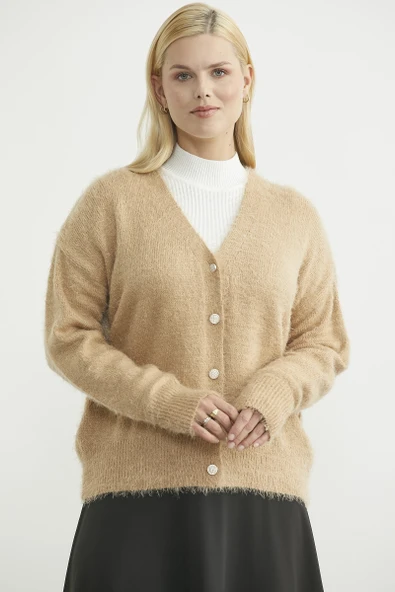 Pamuklu Yumoş Triko Hırka - Karamel