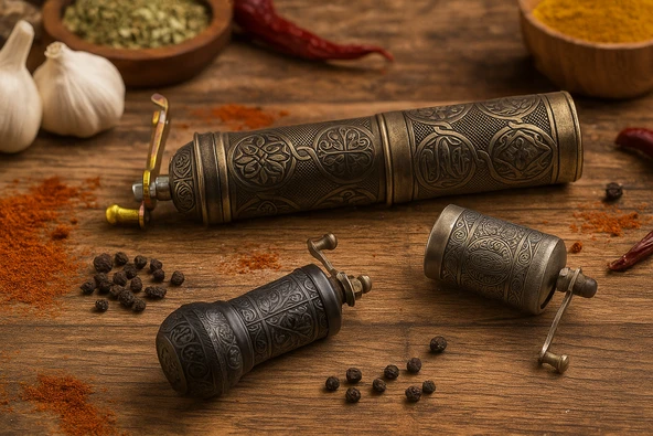 LUDIA Zamak Metal Kalay Renk 3 lü Set Karabiber,Kahve,Çörek Otu El Değirmeni Öğütücü Grinder S2 - 6