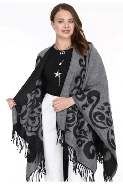 çamaşırsepeti Gri Kadın Kışlık Panço ürün görseli 1