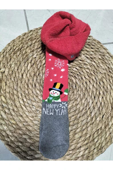 Ekinoks Havlu Kışlık Külotlu Çorap Yıkanmıştır Happy New Year Yazılı Kardan Adam ürün görseli 1