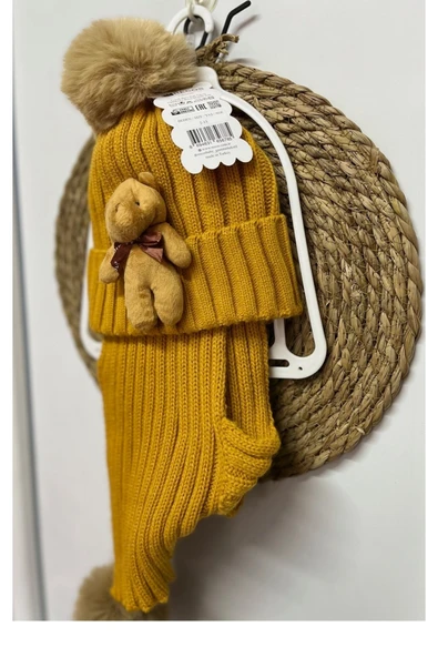 Recos BERE ATKI KIŞLIK AKRİLİK TAKIM 2-15 YAŞ PONPONLU AYICIK OYUNCAKLI ATKI+BERE TAKIMI - Resim 2