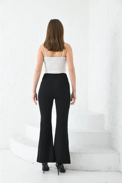 BRKMODA Ispanyol Paça Ekstra Rahat Şık Yırtmaç Detaylı Tayt - Resim 7