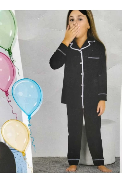 TEKNUR Önü Boydan Düğmeli Sanforize Edilmiş Çekmez Çocuk Pijama Takımı kız / erkek Çocuk ürün görseli 1