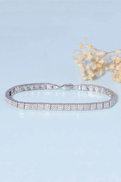 Gümüş Pazarım Beyaz Altın Kaplama 3 Sıra Su Yolu 925 Ayar Gümüş Bileklik - 4