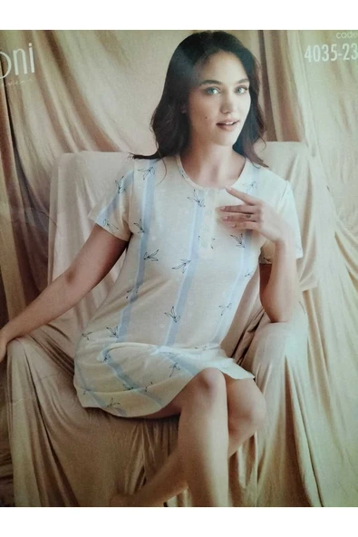 Pijamoni Kısa Kollu Patlı Esinti Gecelik Elbise ürün görseli 1