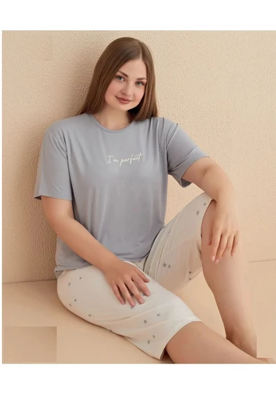 Mihra Stil Mihra Kadın Milan Kumaş Yazlık Kapri Pijama Takımı ürün görseli 1