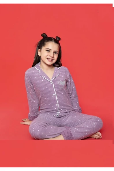 Tarık Kız Çocuk BOYDAN DÜĞMELİ Kışlık Polar Pijama Takımı ürün görseli 1