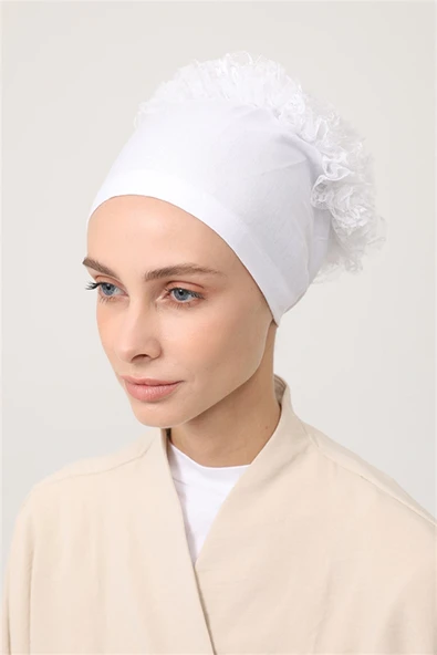 Emproyal Beyaz Topuz Dantelli Bone Sosyete ürün görseli 1