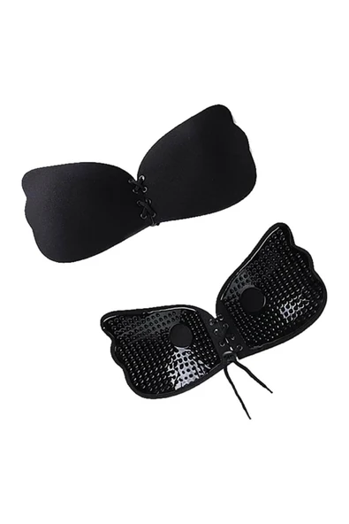 secret moda Toparlayıcı Önden Ipli Kendiliğinden Yapışkanlı Kadın Silikon Sütyen Siyah - Resim 2