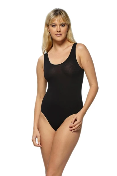 Seher Yıldızı Kadın Siyah Kalın Askılı Çıtçıtlı Body ürün görseli 1
