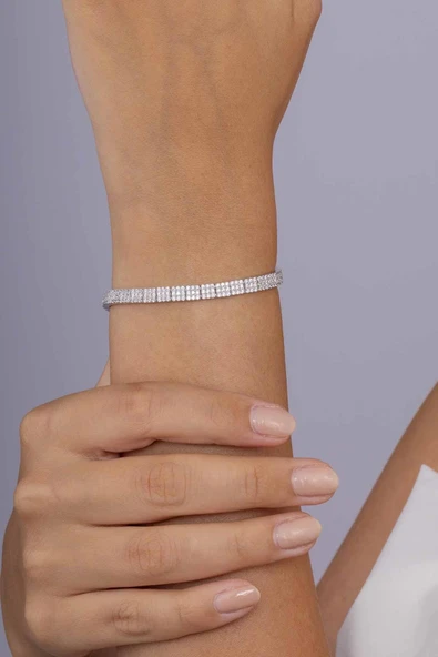 Gümüş Pazarım Beyaz Altın Kaplama 3 Sıra Su Yolu 925 Ayar Gümüş Bileklik - 3