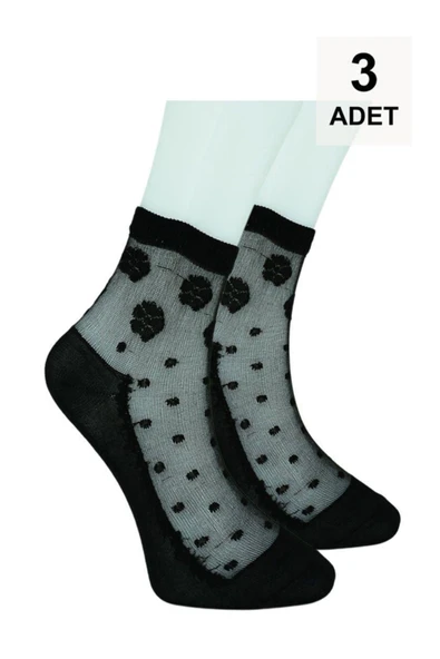 3 Adet Tül Patik Çorap - Siyah - 5