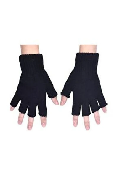 çamaşırsepeti Kesik Parmaklı Örgü Siyah Eldiven Ünisex ürün görseli 1