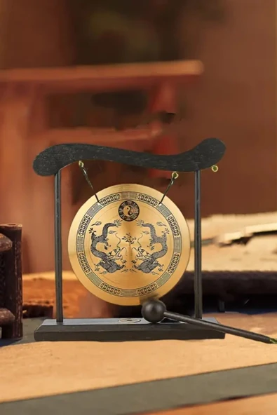 Feng Shui Metal Gong Pirinç Yin Yang Yin Yang Çift Ejderha Masa Üstü - Resim 2