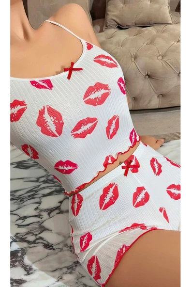 Ruselin KISS ME 5021 LİKRALI ŞORTLU GECELİK TAKIMI-L-XL - Resim 2