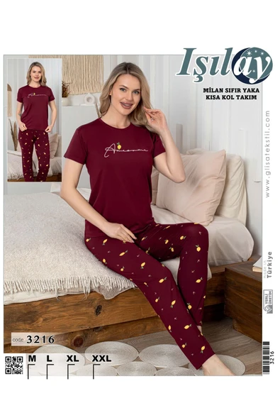 Işılay IŞILAY HOMEWEAR terletmeyen yumuşak PREMİUM Milan Kumaş Sıfır yaka kısa kollu pijama takımı ürün görseli 1