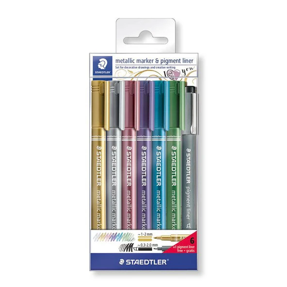 Staedtler Metallic Marker & Pigment Liner Set 7li ürün görseli