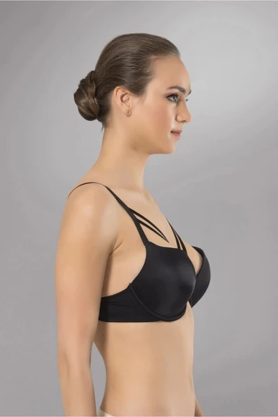 Liza Kadın Çapraz Ipli Balenli Siyah Dolgulu / Destekli Sütyen - Resim 6
