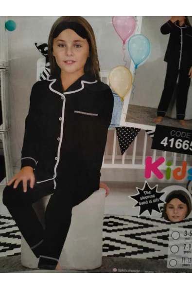 TEKNUR Önü Boydan Düğmeli Sanforize Edilmiş Çekmez Çocuk Pijama Takımı kız / erkek Çocuk - Resim 2
