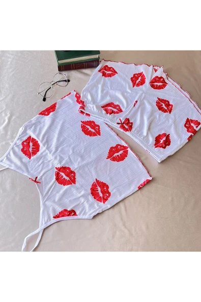Ruselin KISS ME 5021 LİKRALI ŞORTLU GECELİK TAKIMI-L-XL - Resim 6