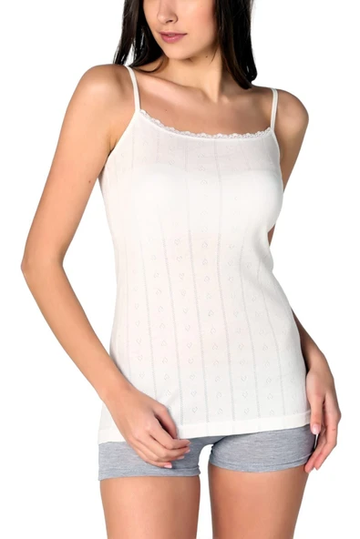 Tutku Kadın Ekru 2'Li Paket Jakarlı Pamuklu İp Askılı Atlet ürün görseli 1