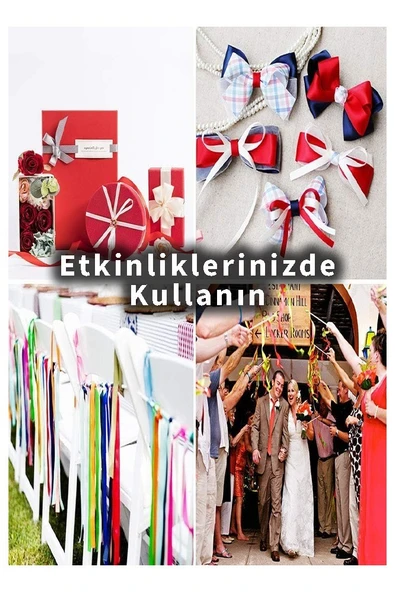 Beyaz Kurdele Saten 1 Cm 10 Metre 2 Adet Saten Kurdela Parlak Hediye ve Süsleme Şeridi Süs Paketleme Çiçek Saç El - 3