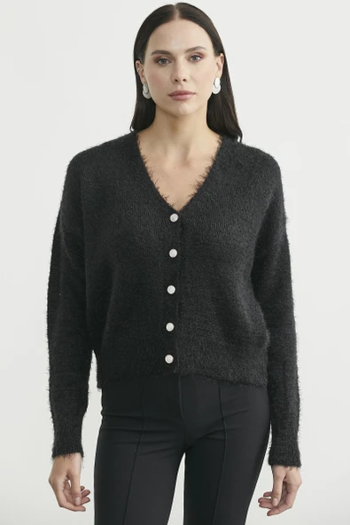 Pamuklu Yumoş Triko Hırka - Siyah - Resim 2