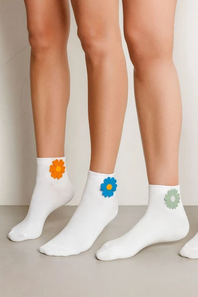 Kadın 6'lı papatya detaylı soket çorap - 2