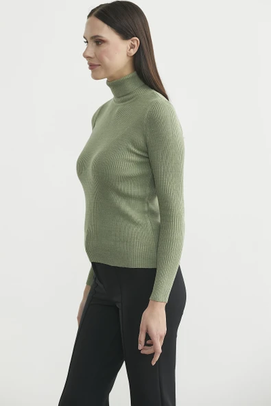 Tam Balıkçı Fitilli Basic Triko Kazak - Çağla Yeşili - Resim 4