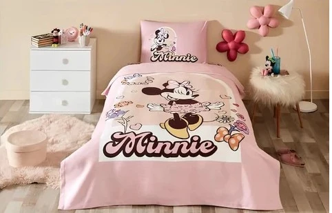 Özdilek Disney Lisanslı Minne Garden Pembe Tek Kişilik %100 Pamuk Lastik Çarşaflı Nevresim Takımı