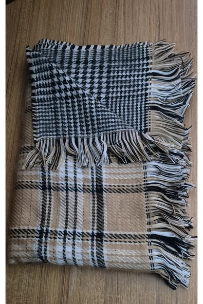 Love Fuchsia Underwear Çift Taraflı Ekoseli Yünlü Omuz Şalı - 70x190cm - Kışlık Şal ürün görseli 1