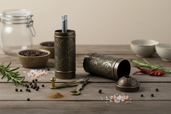 LUDIA Zamak Metal Kalay Renk 3 lü Set Karabiber,Kahve,Çörek Otu El Değirmeni Öğütücü Grinder S2 - 3