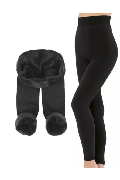 Tuana Toptan Detus - Kadın Siyah Peluş Tayt