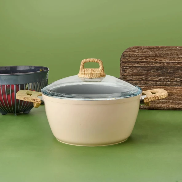 Hisar Seradur Seramik Derin Tencere - Beyaz / Kahverengi - 24 cm ürün görseli