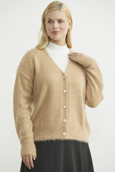 Pamuklu Yumoş Triko Hırka - Karamel - 3