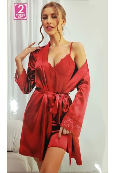 Visatin Lingerie Kadın Saten Sabahlıklı 2’li Gecelik Takımı – Şık ve Rahat ürün görseli 1
