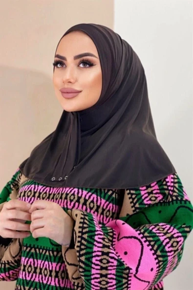 Organic Scarfs Kadın Tesettür Acı Kahve Çıtçıtlı Boyunluk Hijap Bone Model Eşarp Şal - Resim 2