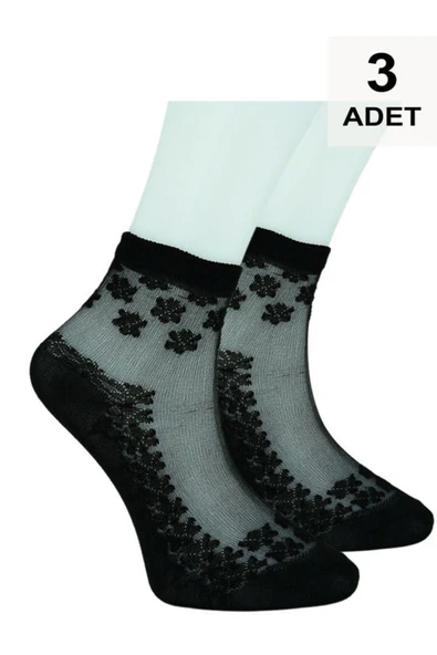 3 Adet Tül Patik Çorap - Siyah