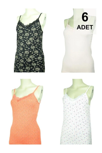 6 Adet Asorti İp Askılı Kadın Atlet