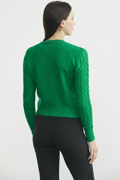 Yumoş Saç Örgü Motifli Triko Kazak - Benetton Yeşil - Resim 5