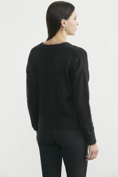 Pamuklu Yumoş Triko Hırka - Siyah - Resim 5