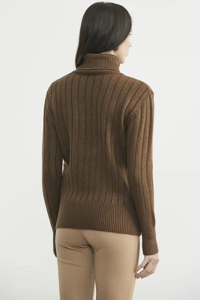 Tam Balıkçı Kalın Fitilli Triko Kazak - Kahve - Resim 5