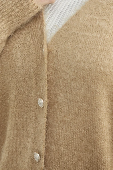 Pamuklu Yumoş Triko Hırka - Karamel - 5