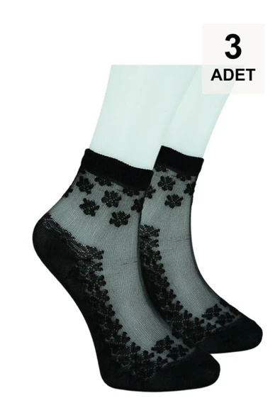 3 Adet Tül Patik Çorap - Siyah - 3