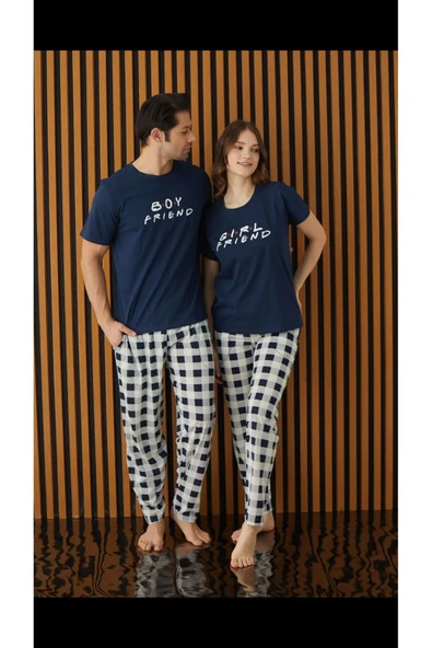 Pijamoni Eşli Kısa Kol Premium Kalite Pijama Takım(Kadın ve Erkek için ayrı ayrı satılmaktadır) ürün görseli 1