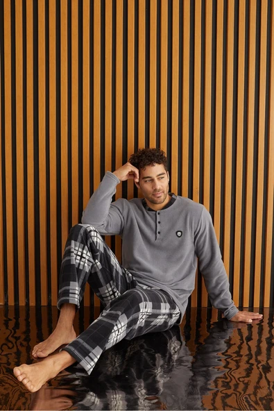 Pijamoni tissue Ekose Polar Erkek Pijama Takımı - Resim 3
