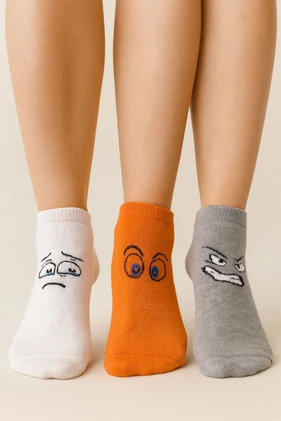 Kadın Renkli Emoji Yüz İfadeli Desenli Çorap 6’lı Set - 2