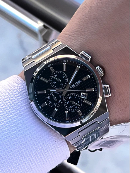 Tom Jones 3 Atm Suya Dayanıklı Çelik Kordon (Kararmaz Renk Atmaz) Erkek Kol Saati VS.BLKT.0561 - Resim 2