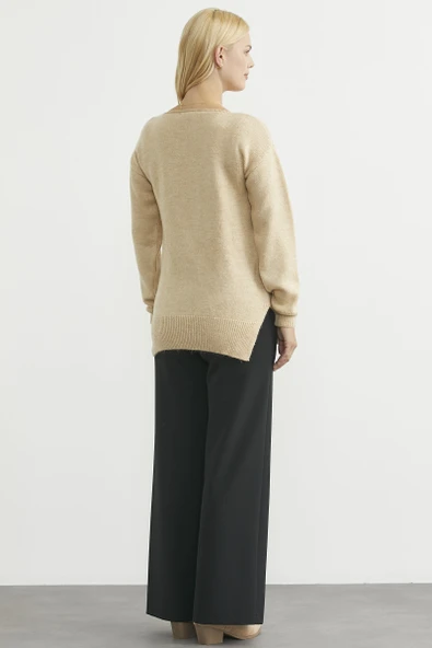 Yumuşak Dokulu V Yaka Triko Kazak - Karamel - Resim 6