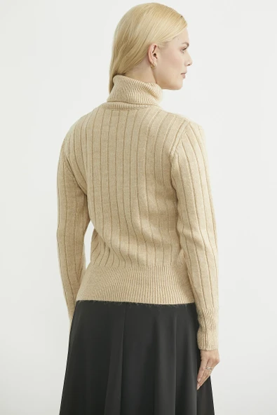 Tam Balıkçı Kalın Fitilli Triko Kazak - Karamel - Resim 5